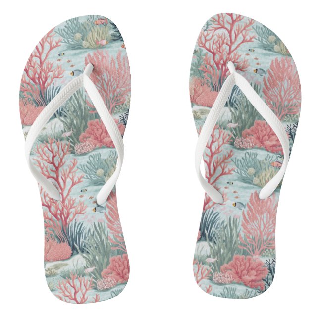 Light Green and Pink Coral Reef  Thongs (Footbed)