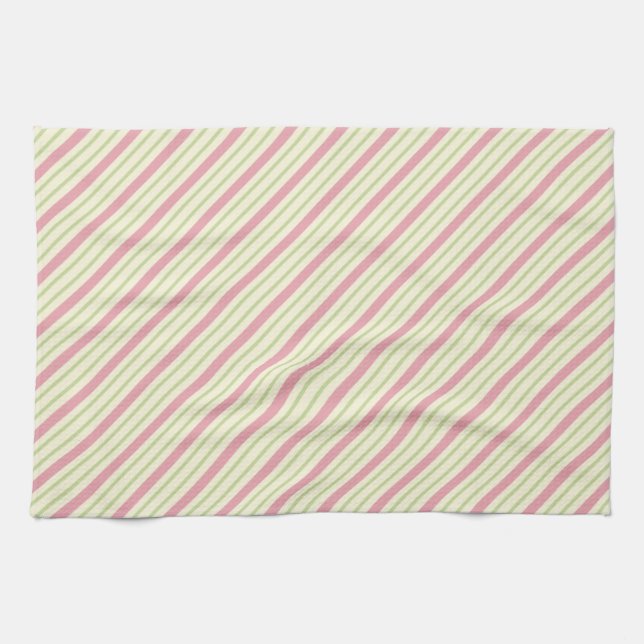 Light Green and Pink Stripes Tea Towel (Horizontal)