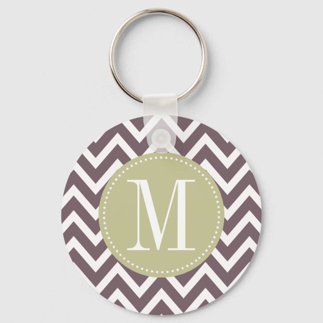Light Green and Purple Chevron Custom Monogram Key Ring (Front)