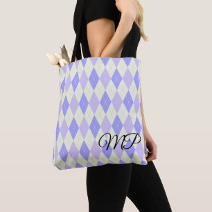 Light Green and Shades of Purple Argyle Pattern Tote Bag