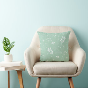 Light Green and White Floral Pattern Cushion