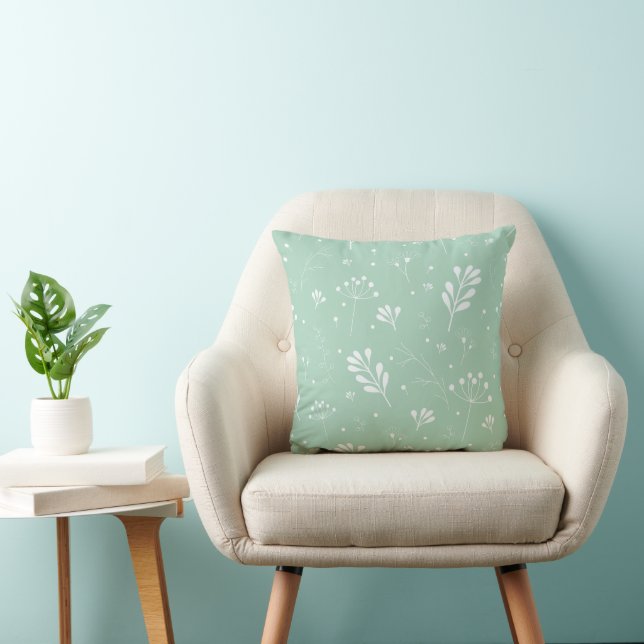Light Green and White Floral Pattern Cushion (Chair)