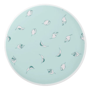 Light Green and White Leaves Ceramic Knob