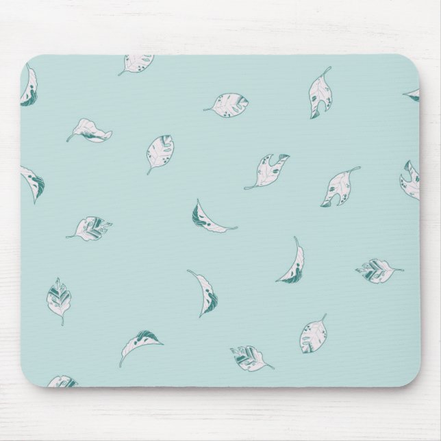 Light Green and White Leaves Mouse Pad (Front)
