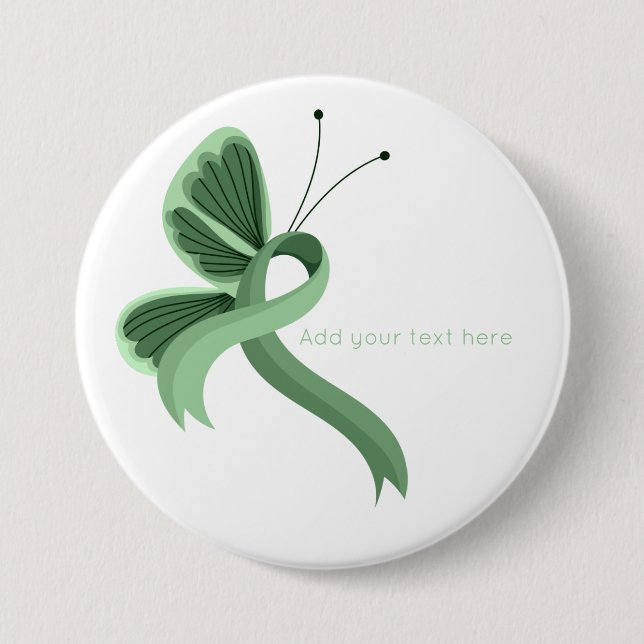 Light Green Awareness Ribbon Butterfly  Button (Front)