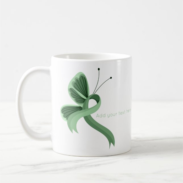 Light Green Awareness Ribbon Butterfly  Coffee Mug (Left)