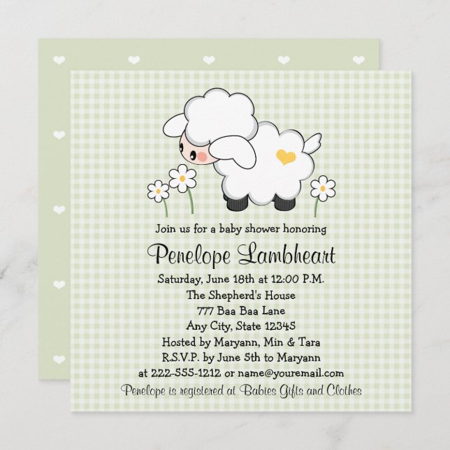 Light Green Baby Lamb Baby Shower Invitation (Front/Back)