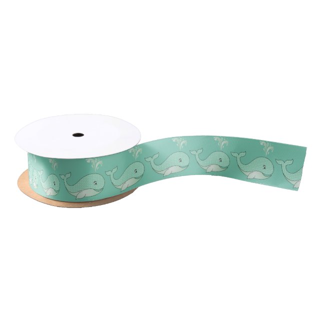 Light Green Baby Whales Satin Ribbon (Spool)