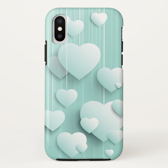 Light green background with 3D white hearts   Case-Mate iPhone Case (Back)