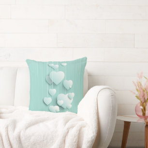 Light green background with 3D white hearts Cushion