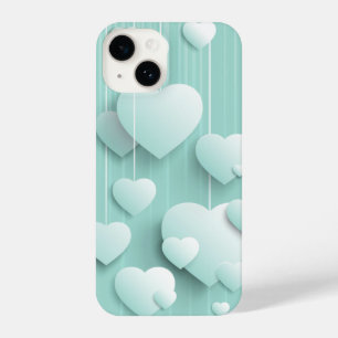 Light green background with 3D white hearts  iPhone 14 Case
