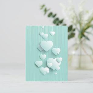 Light green background with 3D white hearts Postcard