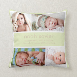Light Green Birth Announcement Throw Pillow
