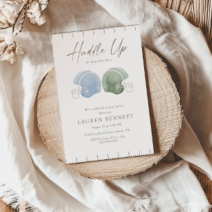 Light Green Blue Huddle Up Twin Boys Baby Shower Invitation