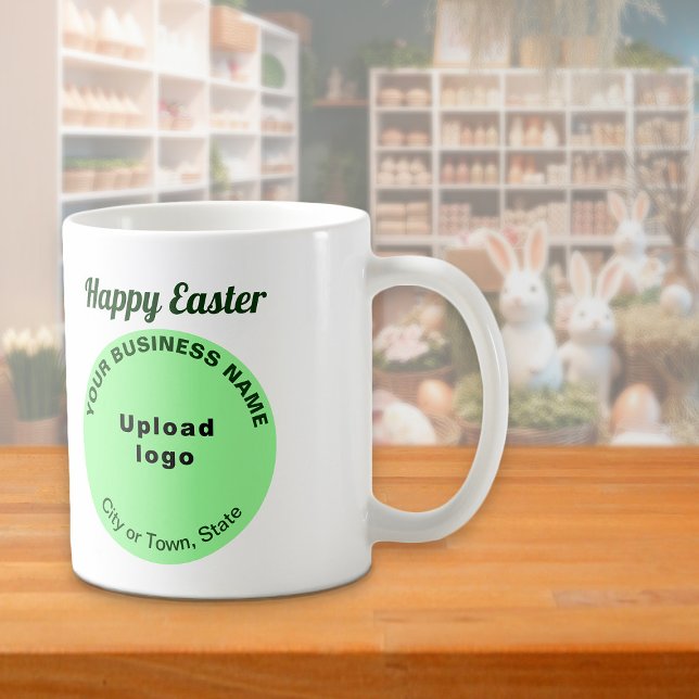 Light Green Business Brand | Easter | Mug (Mug with Easter greeting and light green round shape business brand)