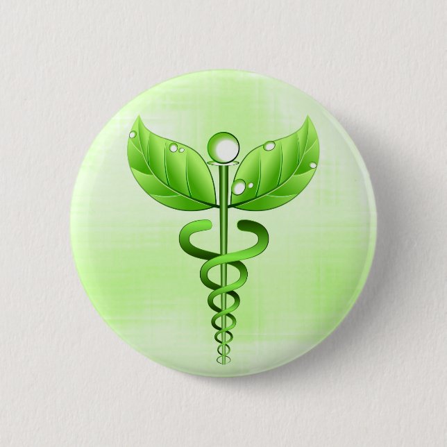 Light Green Caduceus Alternative Medicine Symbol 6 Cm Round Badge (Front)