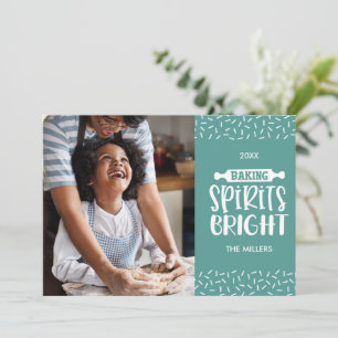 Light Green  Christmas Baking Spirits Bright Photo Holiday Card