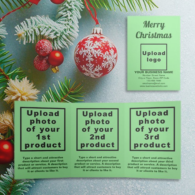 Light Green | Christmas | Business Trifold Card (Light green trifold card for Christmas with your business brand and products or services)