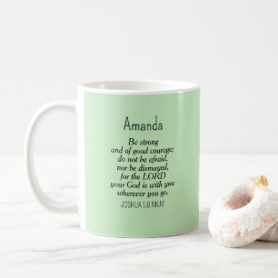 Light Green Courage Bible Verse Custom Name Coffee Mug