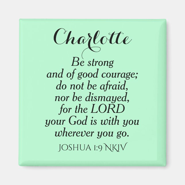 Light Green Courage Bible Verse Custom Name Simple Magnet (Front)