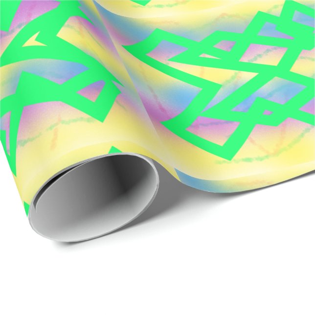 Light green crossbow pattern on sherbet lemon wrapping paper (Roll Corner)