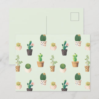 Light Green Cute Cactus Cacti Pattern Postcard