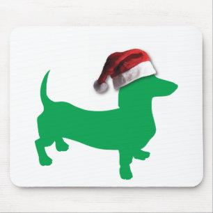 Light Green Dachshund with a Santa Claus Hat Mouse Pad