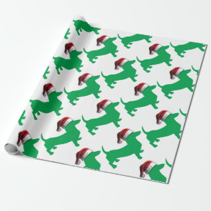 Light Green Dachshund with a Santa Claus Hat Wrapping Paper