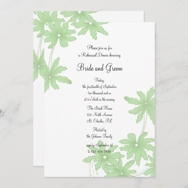 Light Green Daisies Wedding Rehearsal Dinner Invitation (Front/Back)