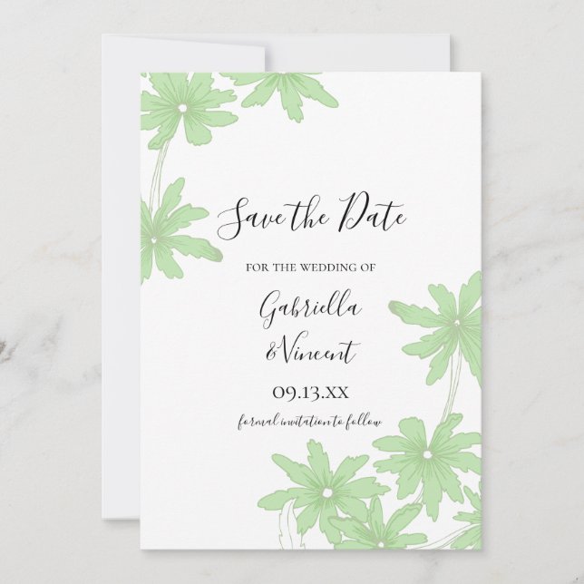 Light Green Daisies Wedding Save the Date (Front)
