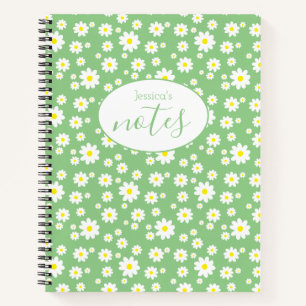 Light Green Daisy Flower Pattern Custom Name Notebook