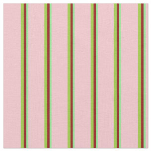 Light Green, Dark Red, Green & Pink Colored Lines Fabric