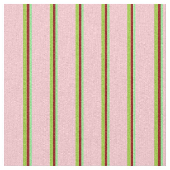 Light Green, Dark Red, Green & Pink Coloured Lines Fabric (Close Up)