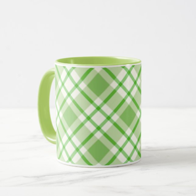 Light green diagonal check pattern mug (Front Left)