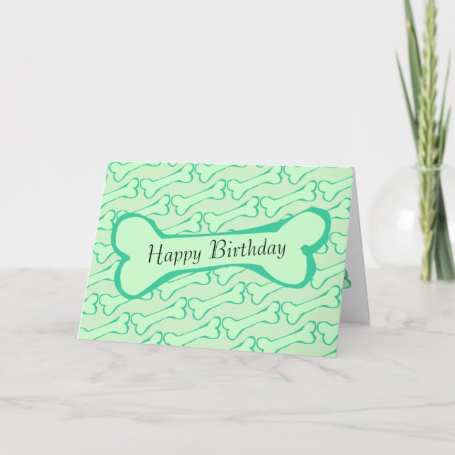 Light Green Dog Bone Happy Birthday Card (Front)