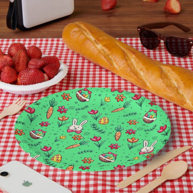 Light Green Easter Pattern Paper Plates (Picnic)
