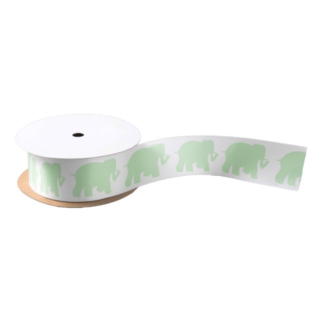 Light green elephants ribbon satin ribbon (Spool)