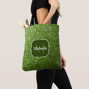 Light green faux glitter sparkles Monogram Tote Bag