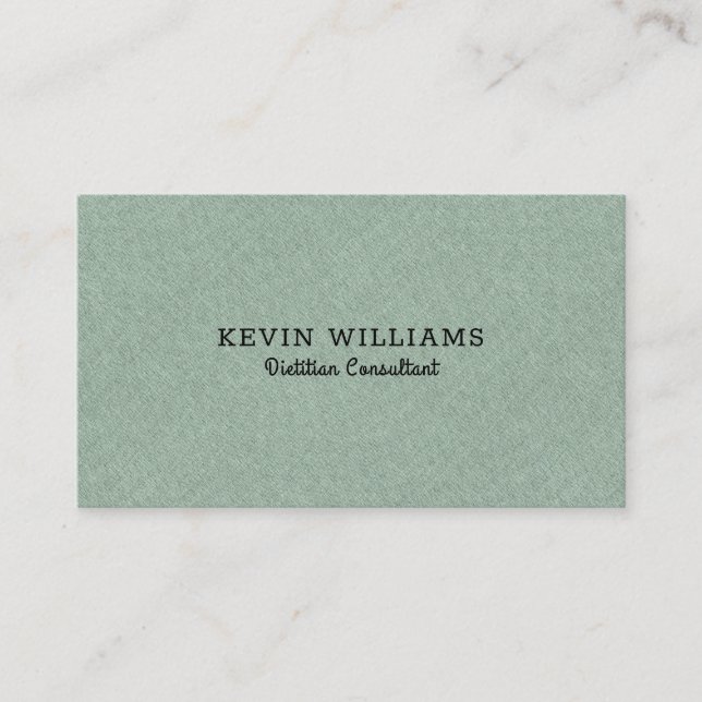 Light-green faux linen texture background business card (Front)