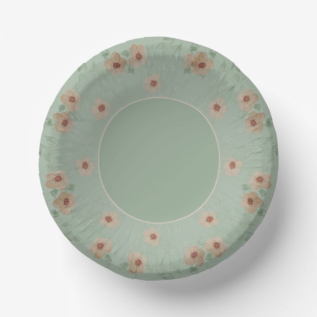 Light Green Floral Accented Paper Plate (Front)