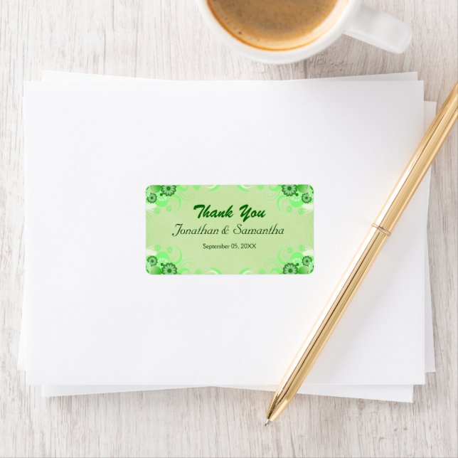 Light Green Floral Medium Wedding Favour Labels (Insitu)