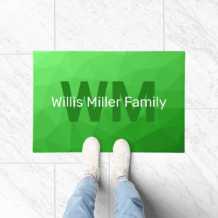 Light green geometric mesh pattern Monogram Doormat