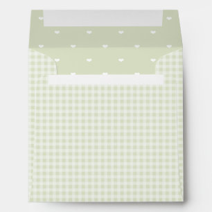 Light Green Gingham and Polka Heart Pattern Envelope
