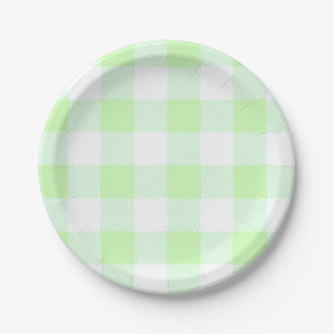 light green gingham check paper plate