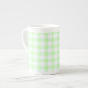 Light Green Gingham Check Pattern Bone China Mug