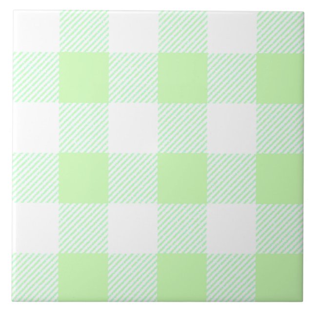 Light Green Gingham Check Pattern Ceramic Tile (Front)