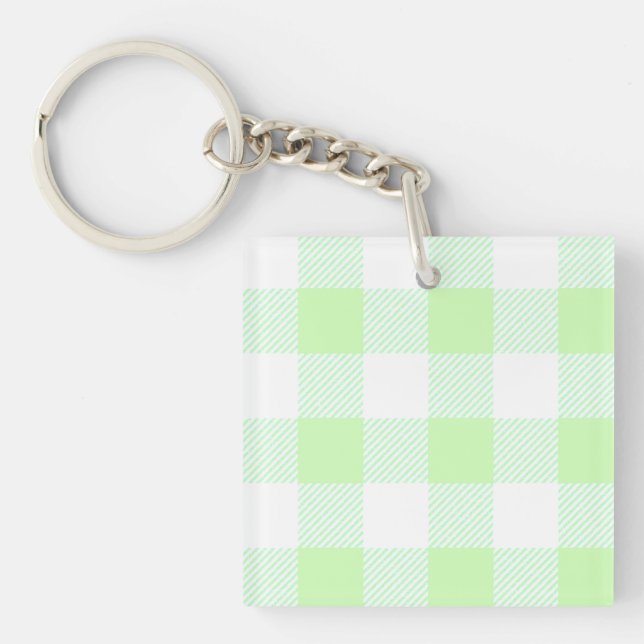Light Green Gingham Check Pattern Key Ring (Front)