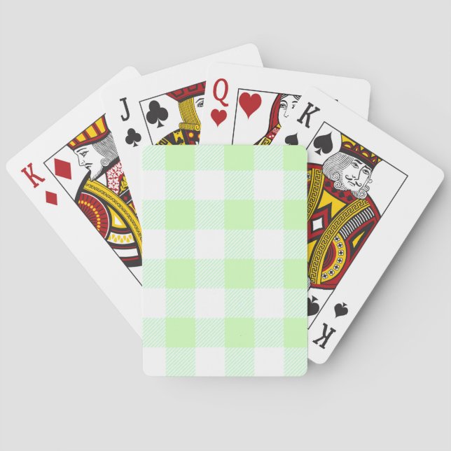 Light Green Gingham Check Pattern Playing Cards (Back)