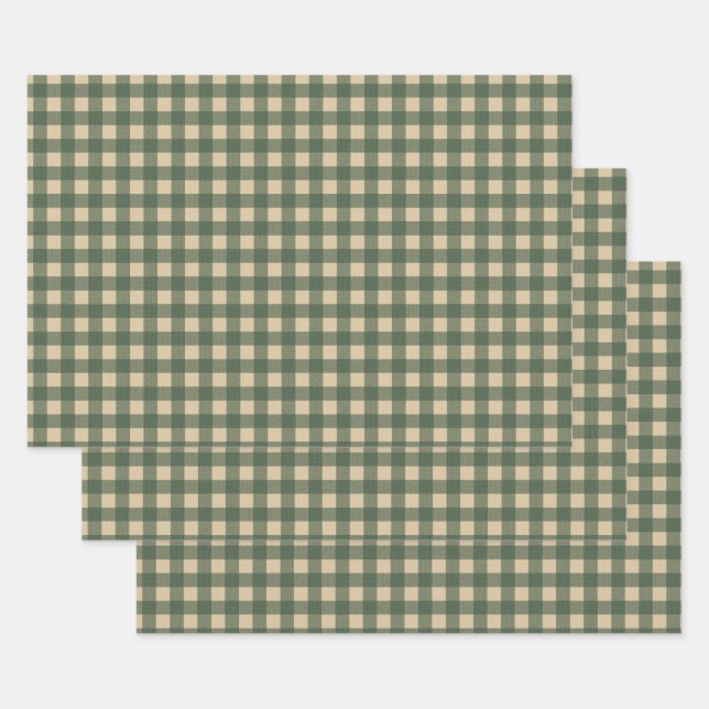 Light Green Gingham Wrapping Paper Sheet (Set)