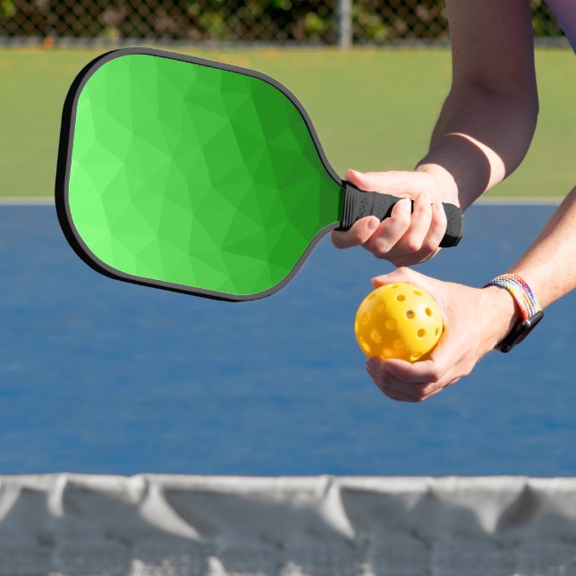 Light green gradient geometric mesh bright pattern pickleball paddle (Insitu)